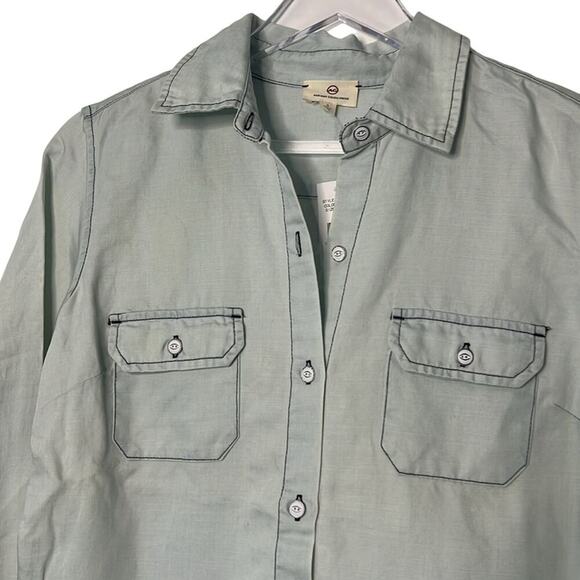 AG Adriano Goldschmied Sample Women’s Small Blue Cotton Tencel Linen Button Down - Picture 4 of 8